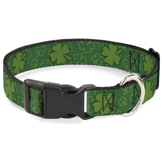 Plastic Clip Collar - St. Pat's Clovers Scattered2 Outline/Solid Greens