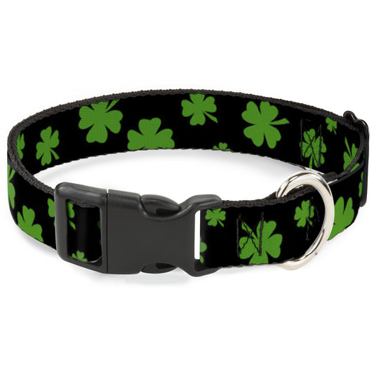 Plastic Clip Collar - St. Pat's Clovers Scattered2 Black/Green