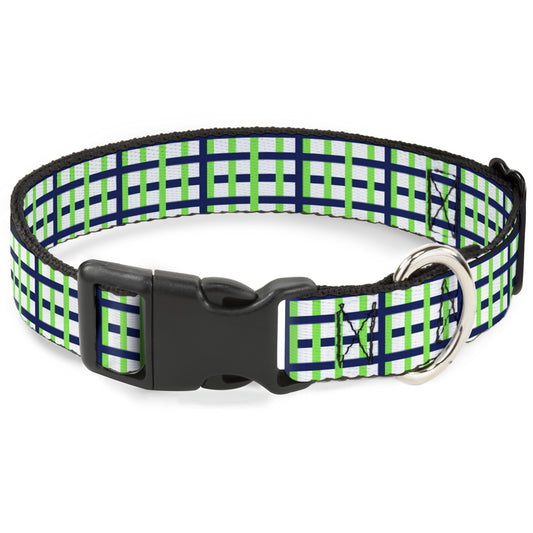 Plastic Clip Collar - Basketweave Plaid White/Navy/Bright Green