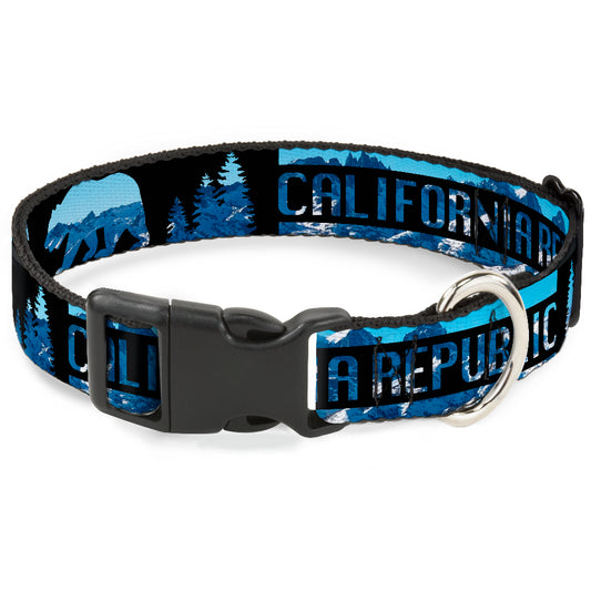 Plastic Clip Collar - CALIFORNIA REPUBLIC/Bear/Stars Silhouette Black/Scenic Mountains