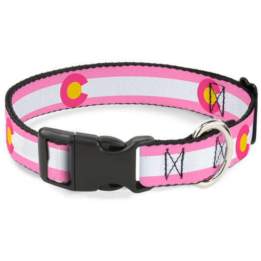 Plastic Clip Collar - Colorado Flags5 Repeat Light Pink/White/Pink/Yellow