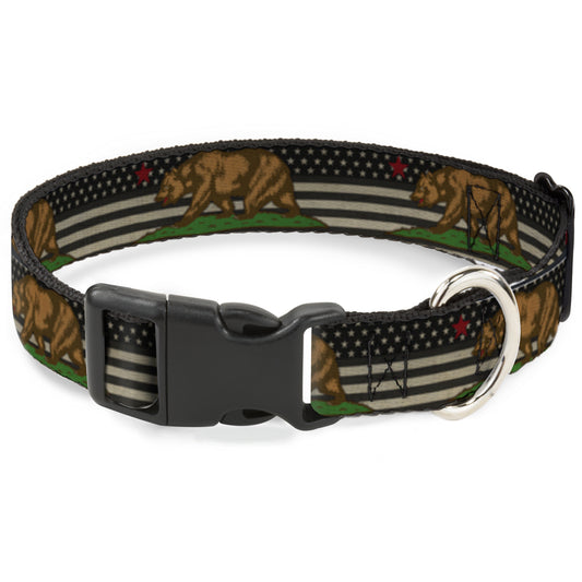 Plastic Clip Collar - Cali Bear/Star/US Flag Stretch Black/White/Red
