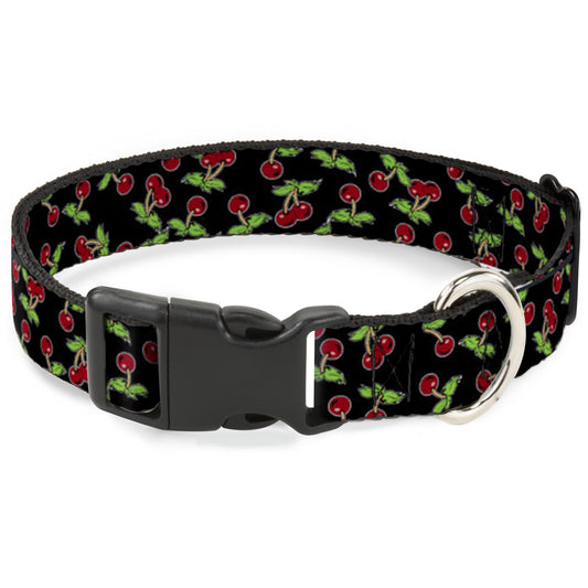 Plastic Clip Collar - Cherries Scattered Black
