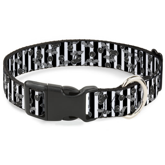Plastic Clip Collar - Cherries Scattered/Vertical Stripe White/Black/Grays