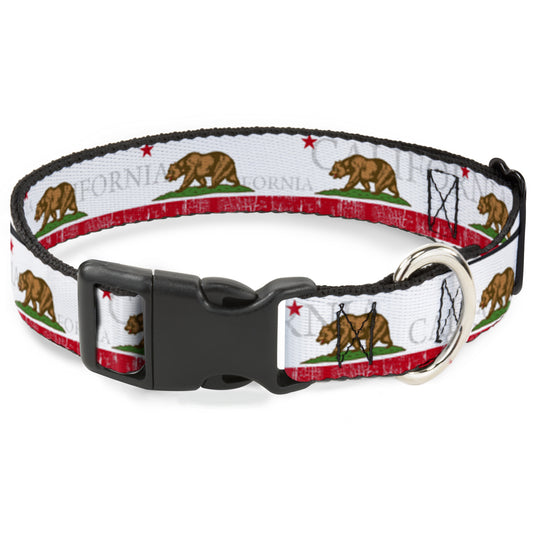 Plastic Clip Collar - CALIFORNIA Bear/Star/Crackle Stripe White/Gray/Red