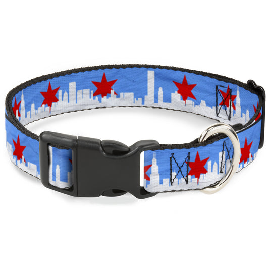 Plastic Clip Collar - Chicago Skyline/Flag Distressed Black/White/Red