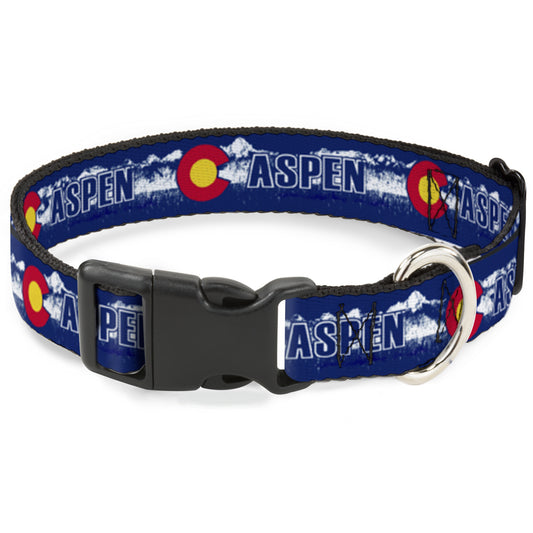 Plastic Clip Collar - Colorado ASPEN Flag/Snowy Mountains Weathered2 Blue/White/Red/Yellows