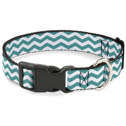 Plastic Clip Collar - Chevron Stripe White/Teal
