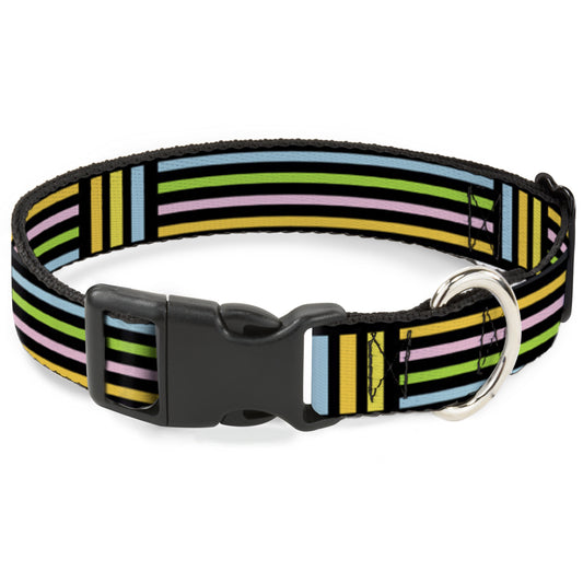 Plastic Clip Collar - Stripe Blocks Black/Multi Pastel