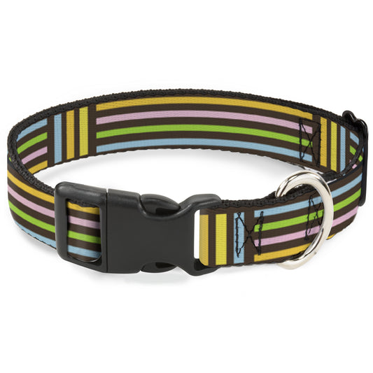 Plastic Clip Collar - Stripe Blocks Brown/Multi Pastel