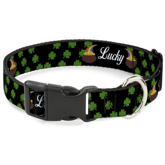 Plastic Clip Collar - St. Pat's LUCKY Pot of Gold/Shamrocks Scattered Black/Green/White