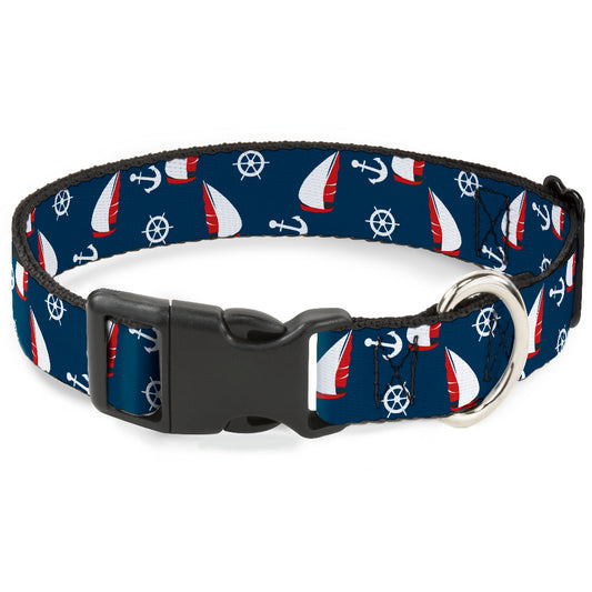 Plastic Clip Collar - Sailboat/Anchor/Helm Scattered Navy/White/Red