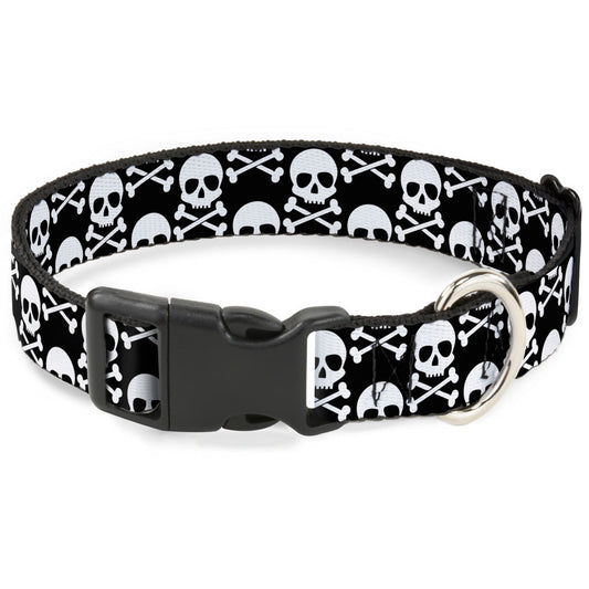 Plastic Clip Collar - Skull & Cross Bones Staggered Black/White