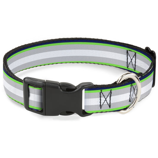 Plastic Clip Collar - Stripes Navy/Neon Green/Silver/White
