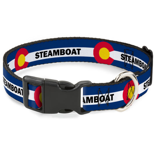 Plastic Clip Collar - Colorado STEAMBOAT Flag Blue/White/Red/Yellow