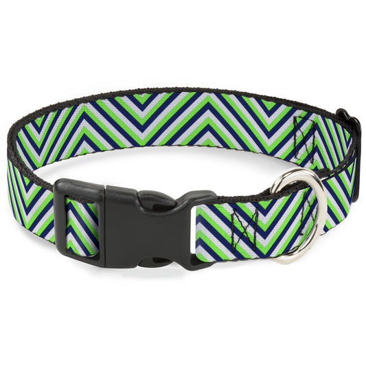 Plastic Clip Collar - Chevron  Stripe White/Neon Green/Navy
