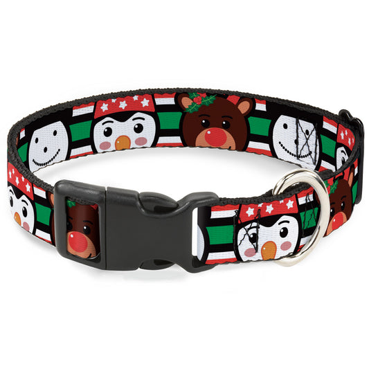 Plastic Clip Collar - Christmas Penguin/Reindeer/Snowman Stripe Red/White/Black/Green