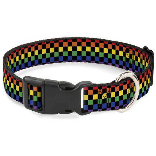 Plastic Clip Collar - Checker Black/Rainbow Multi Color