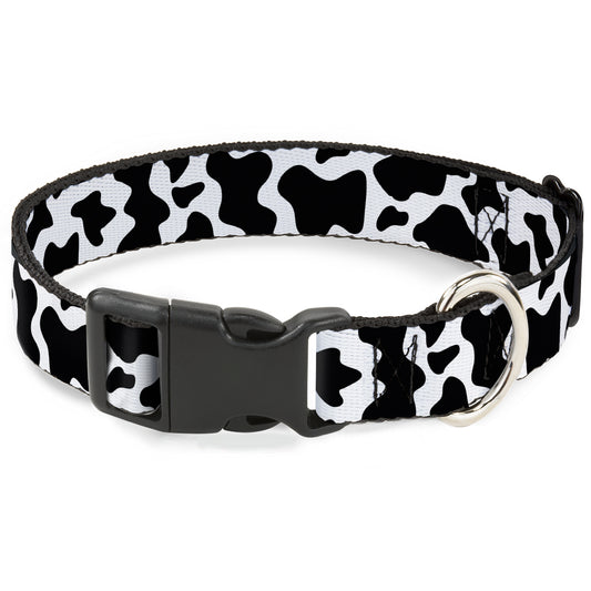 Plastic Clip Collar - Cow Pattern Print White/Black