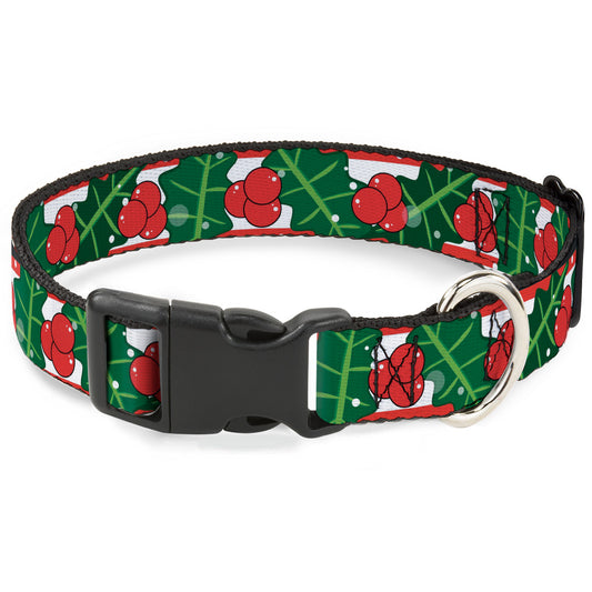 Plastic Clip Collar - Snowy Holly Stripe Reds/White/Greens