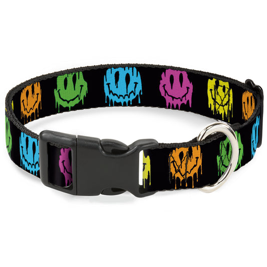 Plastic Clip Collar - Smiley Face Melted Repeat Black/Multi Neon
