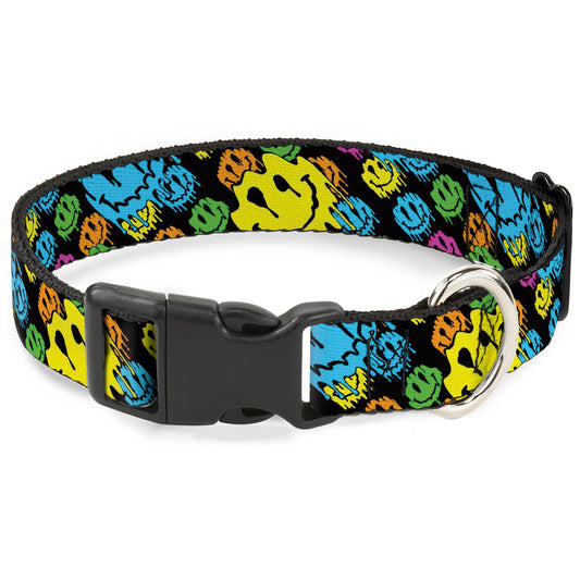 Plastic Clip Collar - Smiley Faces Melted Stacked Black/Multi Neon