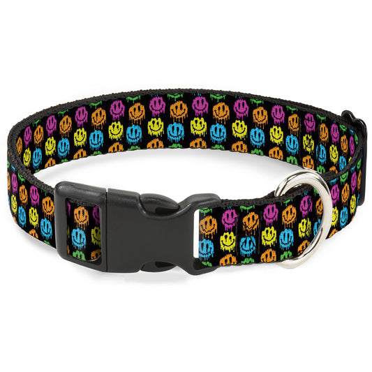 Plastic Clip Collar - Smiley Faces Melted Mini Repeat Black/Multi Neon