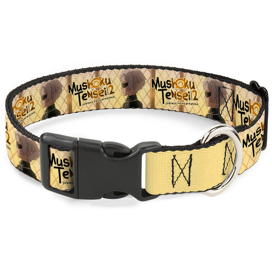 Plastic Clip Collar - MUSHOKU TENSEI Guardian Fitz Pose and Title Logo Tan