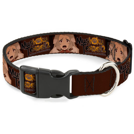 Plastic Clip Collar - MUSHOKU TENSEI Pursena Adoldia Pose and Title Logo Browns