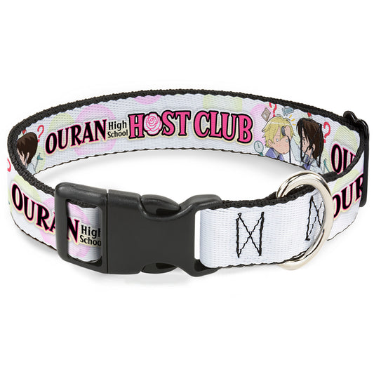 Plastic Clip Collar - OURAN HIGH SCHOOL Chibi Tamaki and Haruhi Pose and Title Logo White