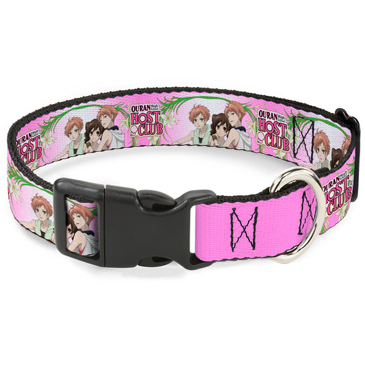 Plastic Clip Collar - OURAN HIGH SCHOOL HOST CLUB Haruhi and Hitachiin Twins Lilies Pose and Title Logo Pinks