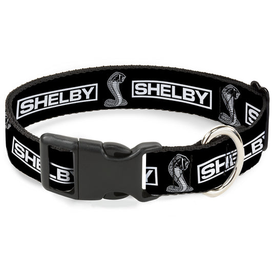 Plastic Clip Collar - SHELBY Box Logo and Super Snake Cobra Black/White