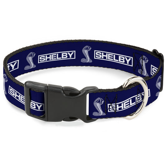 Plastic Clip Collar - SHELBY Box Logo and Super Snake Cobra Blue/White
