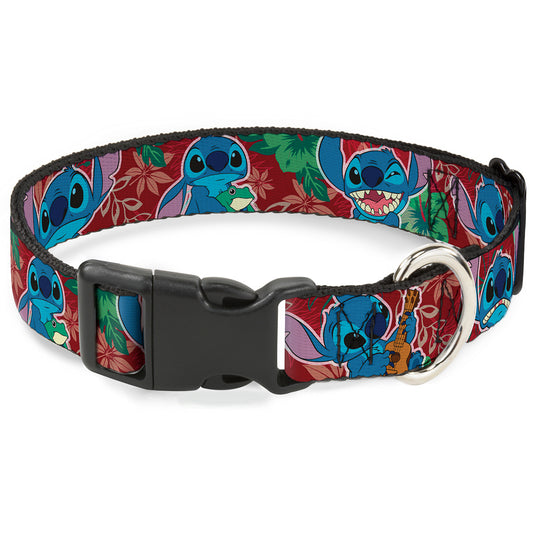 Plastic Clip Collar - Stitch 6-Expressions Tropical Flora Burgundy Reds/Greens