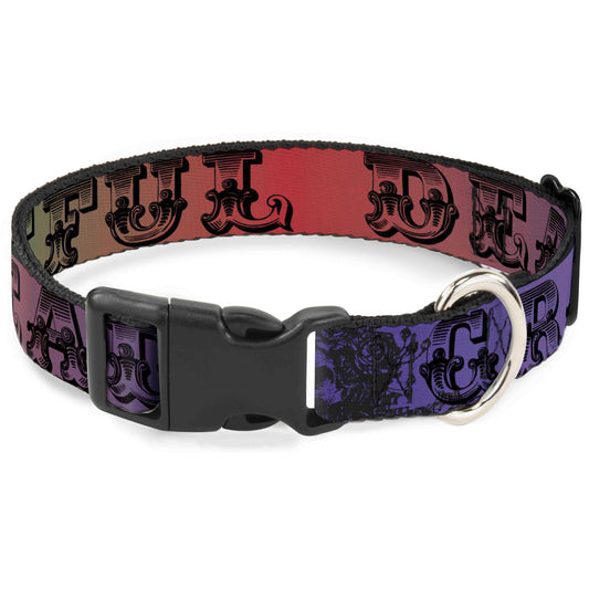 Plastic Clip Collar - Grateful Dead Text w/Skull & Roses Rainbow Fade