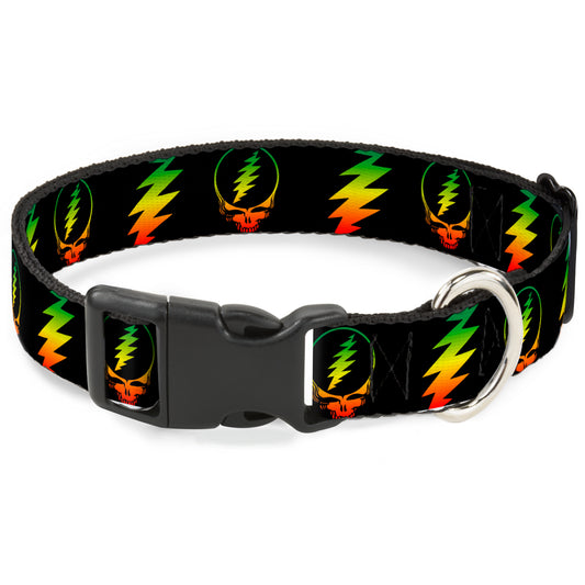 Plastic Clip Collar - Steal Your Face w/Lightning Bolt Repeat Black/Rasta