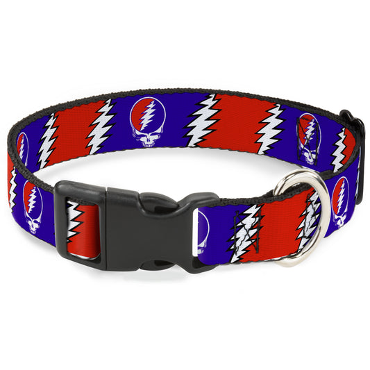Plastic Clip Collar - Steal Your Face w/Lightning Bolt Repeat Red/White/Blue