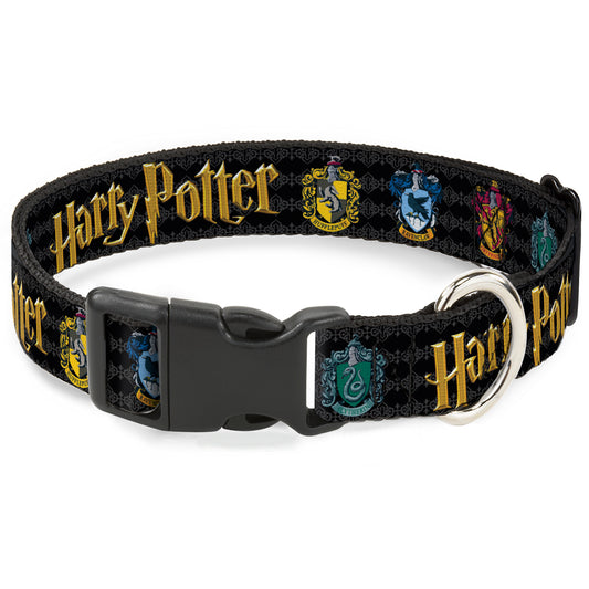 Plastic Clip Collar - HARRY POTTER Hufflepuff/Ravenclaw/Gryffindor/Slytherin Coat of Arms Black