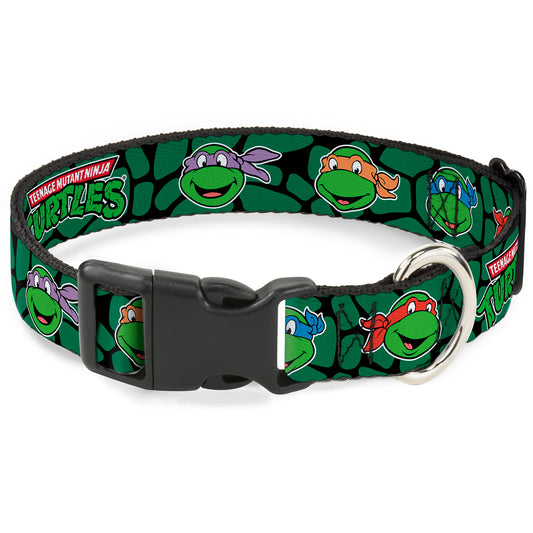Plastic Clip Collar - Classic TMNT Turtle Faces Black/Green Turtle Shell