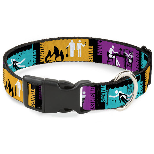 Plastic Clip Collar - Supernatural SAVING PEOPLE-HUNTING THINGS-FAMILY BUSINESS Blocks Black/Teal/Gold/Purple/White
