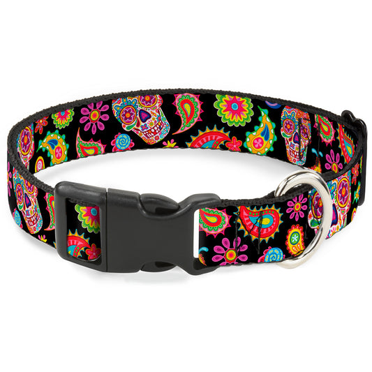 Plastic Clip Collar - Bobo Sugar Skull/Paisley Black/Multi Color