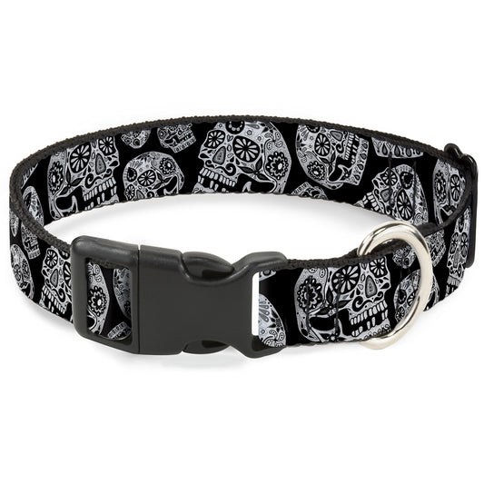Plastic Clip Collar - The Dust of Living II Sugar Skulls Black/White
