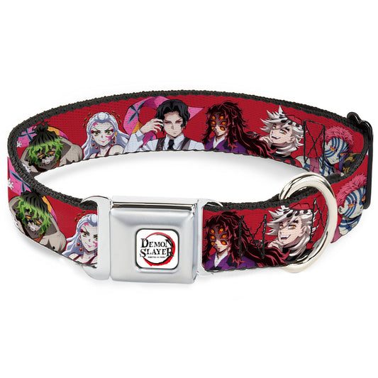 DEMON SLAYER Title Logo Full Color White Seatbelt Buckle Collar - Demon Slayer Eight Demons Poses Red