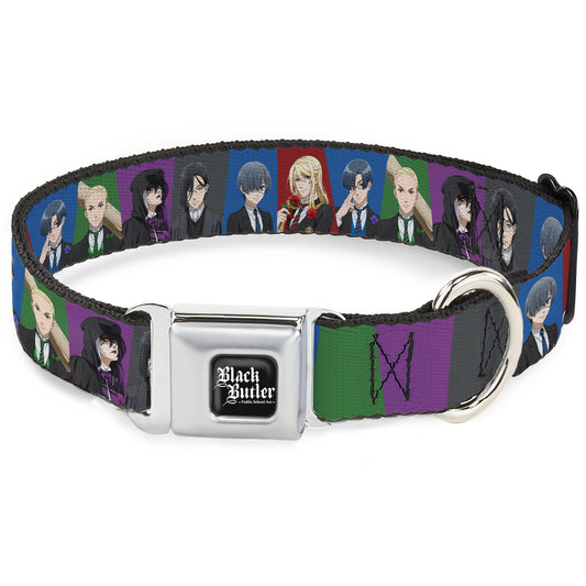 BLACK BUTLER PUBLIC SCHOOL ARC Title Logo Full Color Black/White Seatbelt Buckle Collar - Black Butler Six Character Pose Blocks Multi Color