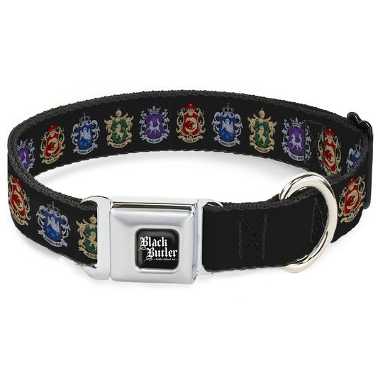 BLACK BUTLER PUBLIC SCHOOL ARC Title Logo Full Color Black/White Seatbelt Buckle Collar - Black Butler Public School Arc House Crest Icons Black
