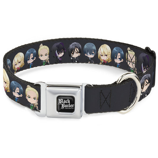 BLACK BUTLER PUBLIC SCHOOL ARC Title Logo Full Color Black/White Seatbelt Buckle Collar - Black Butler Six Chibi Characters Poses Black