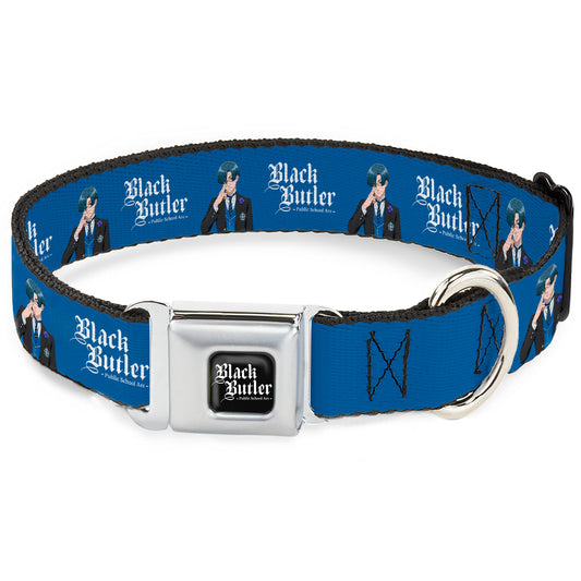 BLACK BUTLER PUBLIC SCHOOL ARC Title Logo Full Color Black/White Seatbelt Buckle Collar - BLACK BUTLER Herman Greenhill Pose and Title Logo Green