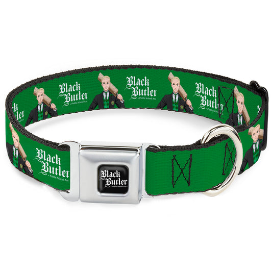 BLACK BUTLER PUBLIC SCHOOL ARC Title Logo Full Color Black/White Seatbelt Buckle Collar - BLACK BUTLER Edgar Redmond Pose and Title Logo Red