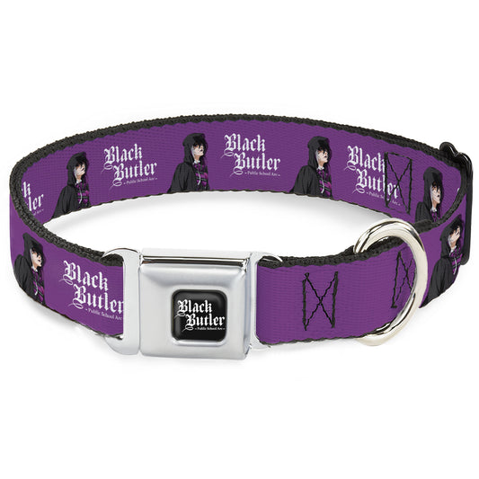 BLACK BUTLER PUBLIC SCHOOL ARC Title Logo Full Color Black/White Seatbelt Buckle Collar - BLACK BUTLER Violet Gregory Pose and Title Logo Purple
