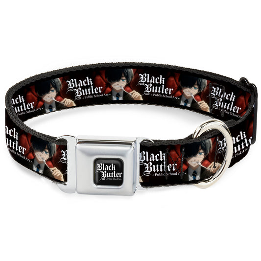 BLACK BUTLER PUBLIC SCHOOL ARC Title Logo Full Color Black/White Seatbelt Buckle Collar - BLACK BUTLER Ciel Phantomhive Fork Pose and Title Logo